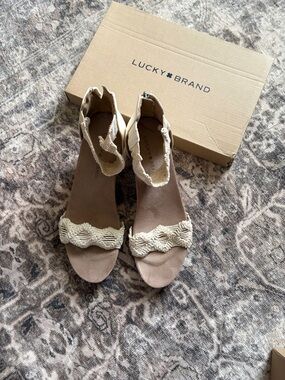 Lucky Brand Taupe Braided Ankle-Wrap Sandals
